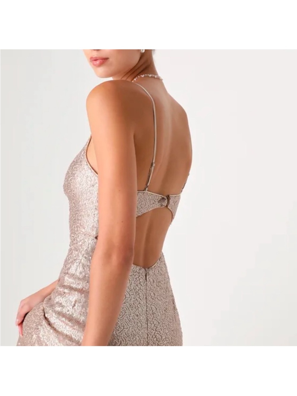 Lulus Spectacular Moment Sequined Rose Gold Mermaid Dress NWT - Picture 5 of 10